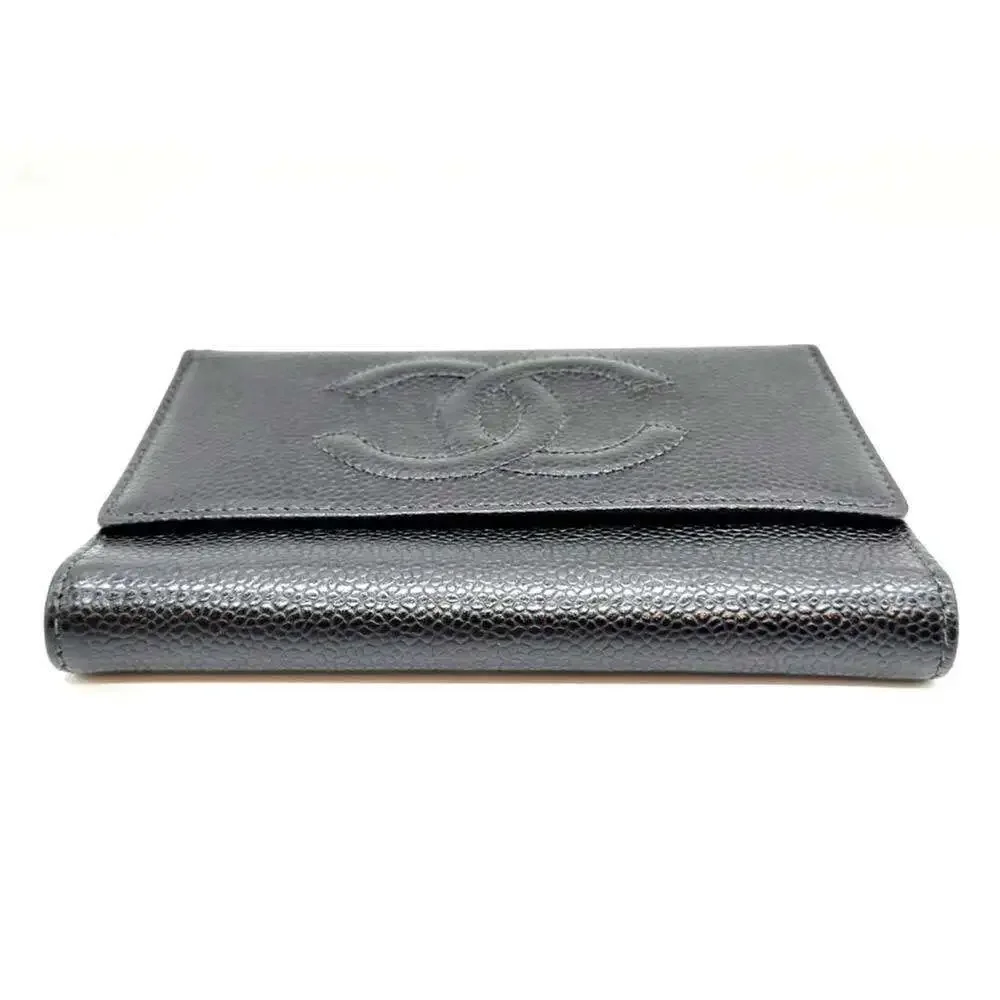 CHANEL Black Caviar Leather Logo Wallet